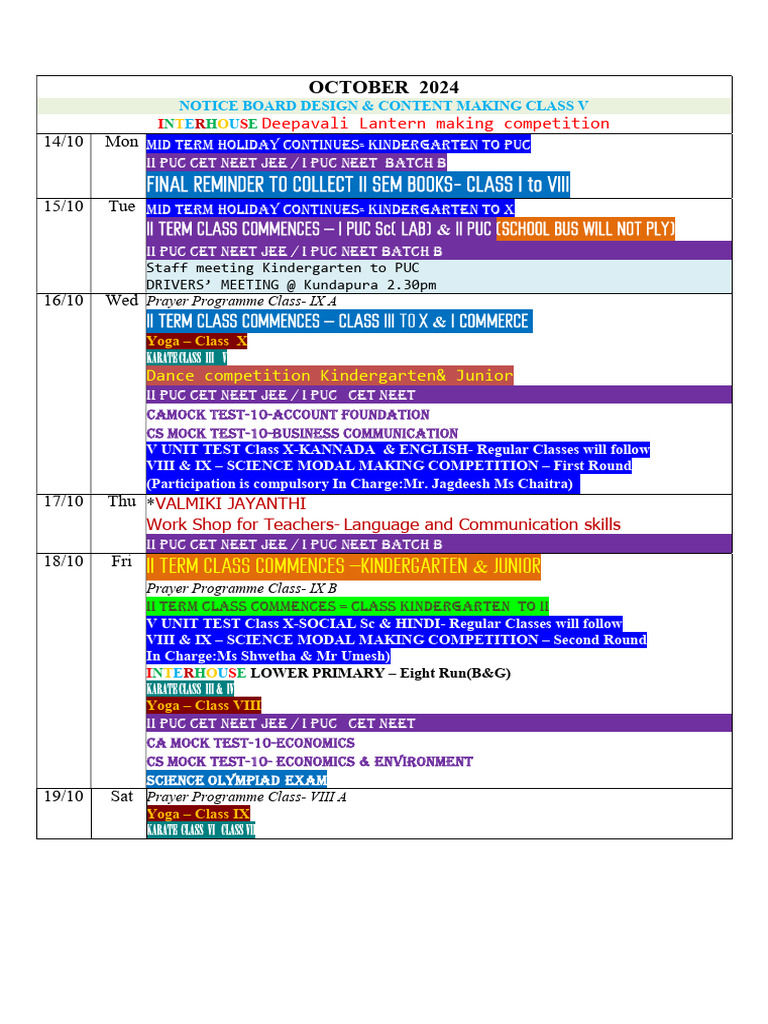 October Date Sheet. 2024 | PDF