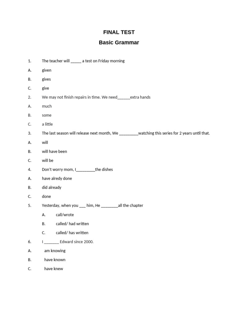Contoh Final Test Grammar Pdf