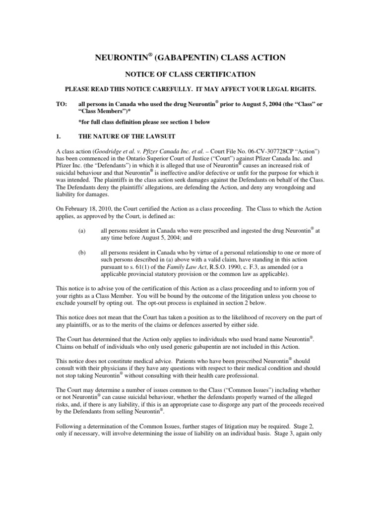 neurontin lawsuit class action