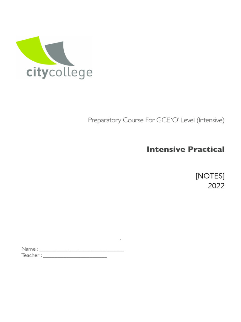 Preparatory Course For GCE O' Level (Intensive) | PDF