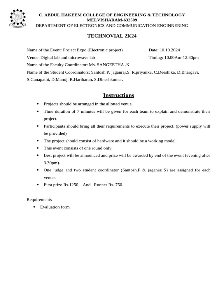 Project Expo 2024: Electronics Showcase | PDF