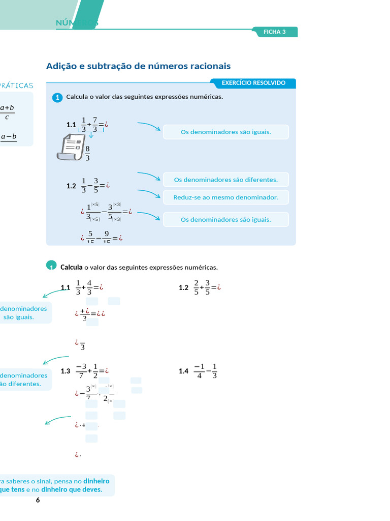 PrismaEssencial Ficha3 Adição Subtração Números Racionais | PDF