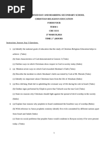 Form 4 C.R.E. - Paper 1 - Question Paper - 083739