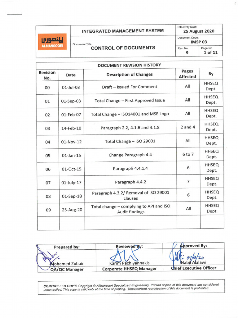 IMSP 03 - Control of Documents | PDF