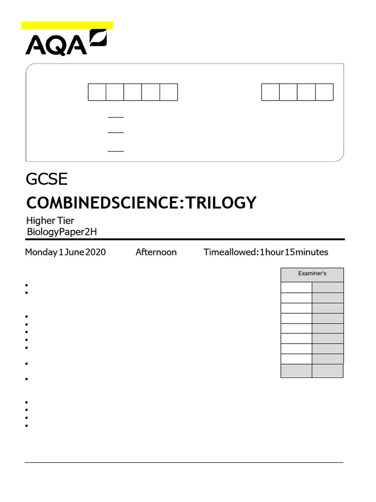 GCSE Combined Science Exam Paper | PDF | Glands | Endocrine System