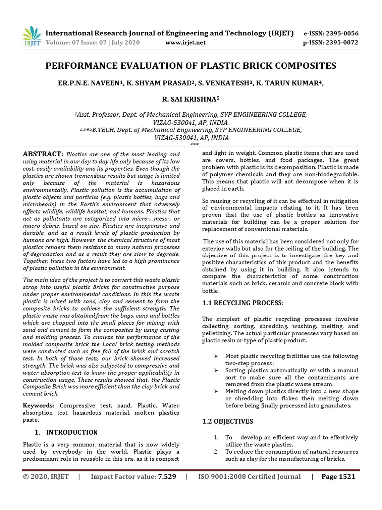 Irjet Performance Evaluation of Plastic | PDF