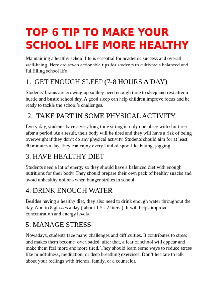 Top 6 Tip To Make Your School Life More Healthy | PDF