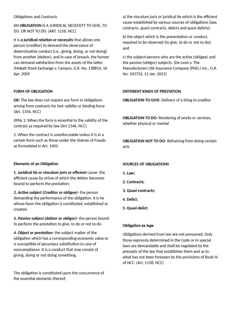 Obligations and Contracts | PDF