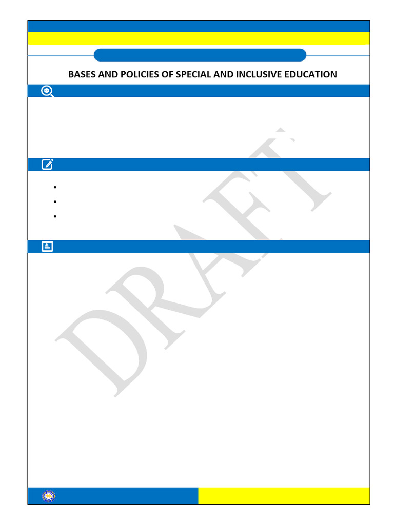 Bases and Policies of Special and Inclusive Education: Study Guide For ...