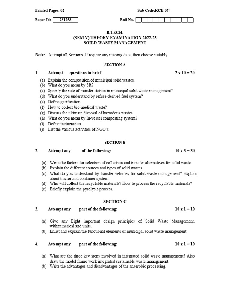 Soild Waste Management Kce074 | PDF
