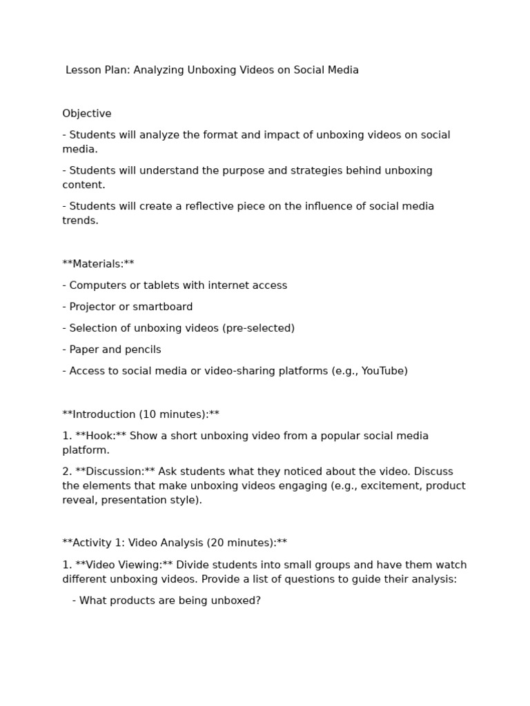Unboxing Lesson Plan | PDF