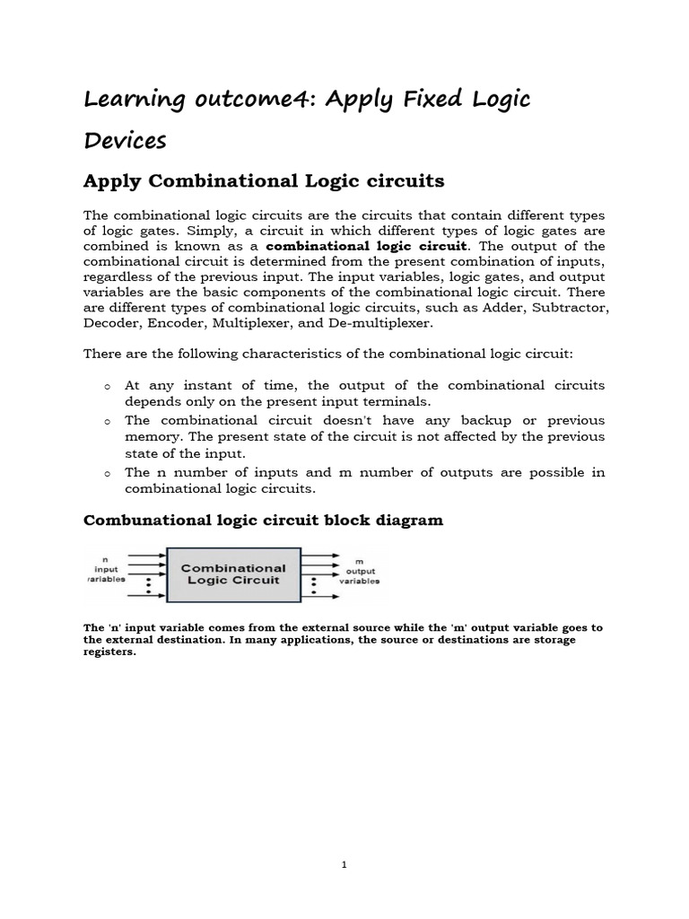 Learning Outcome4 Apply Fixed Logic Devices | PDF