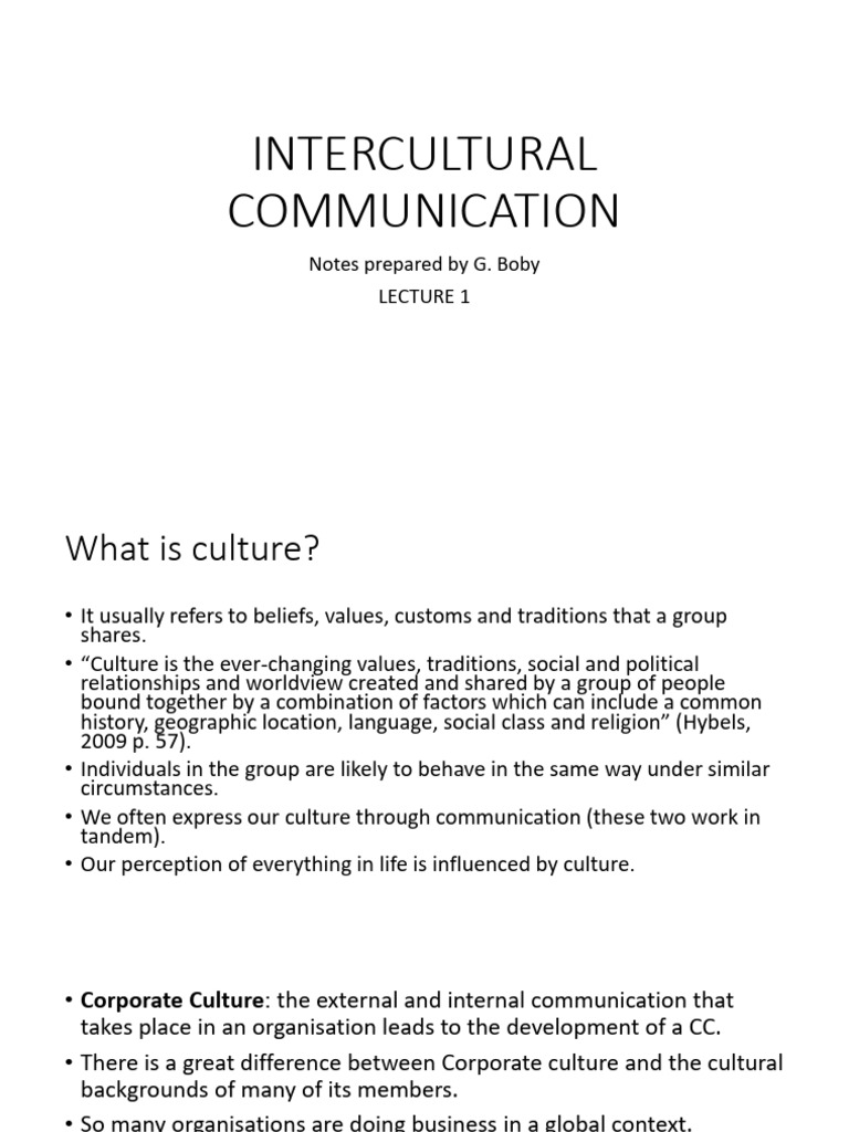 2.0 Intercultural Communication - Lecture 1 | PDF
