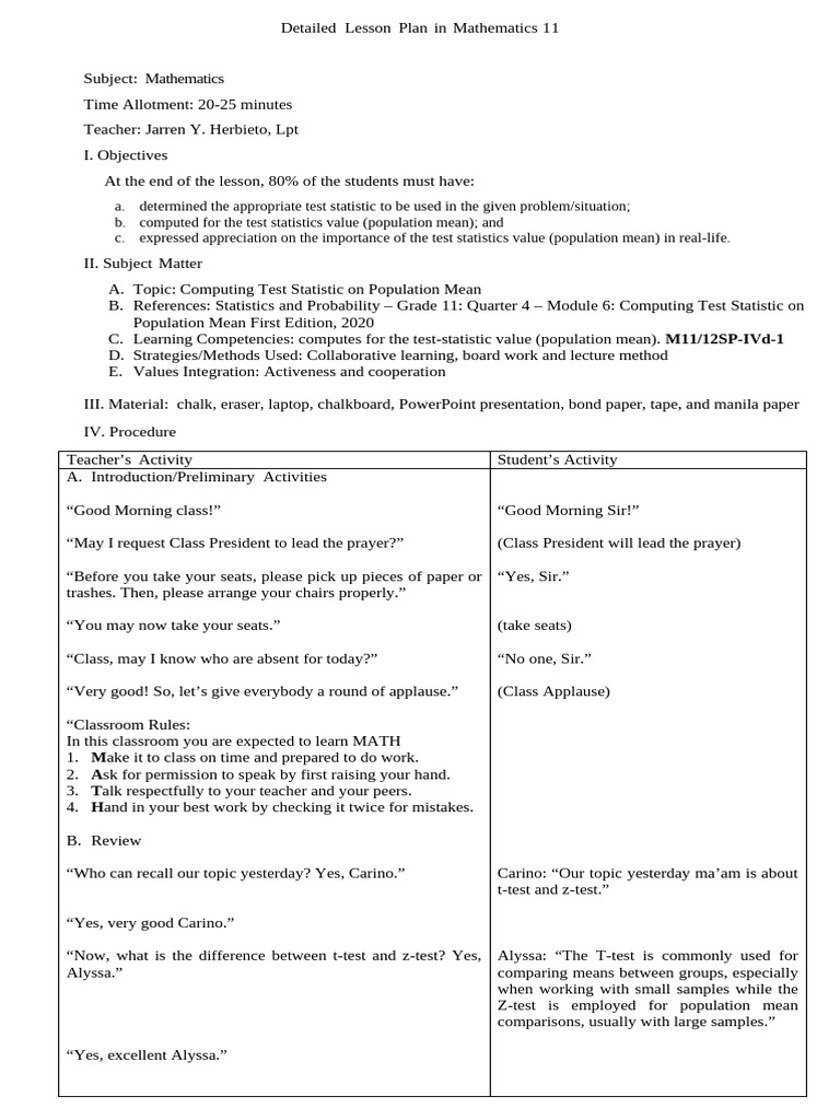 Computing Test Statistics in Math 11 | PDF | Student's T Test | Statistics