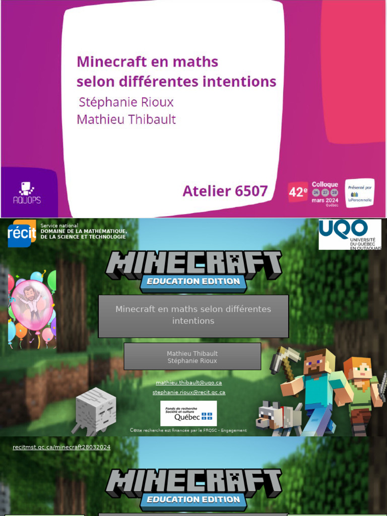 Minecraft en Maths Selon Differentes Intentions - Aquops 2024 - Atelier ...