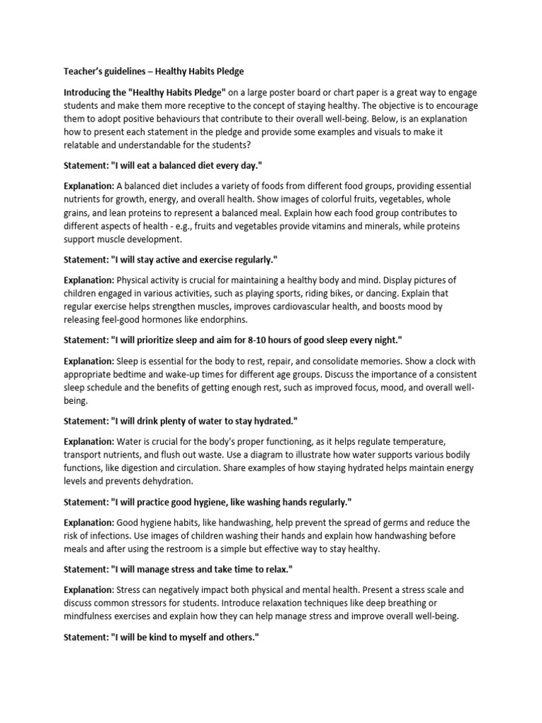 Healthy Habits Pledge | PDF