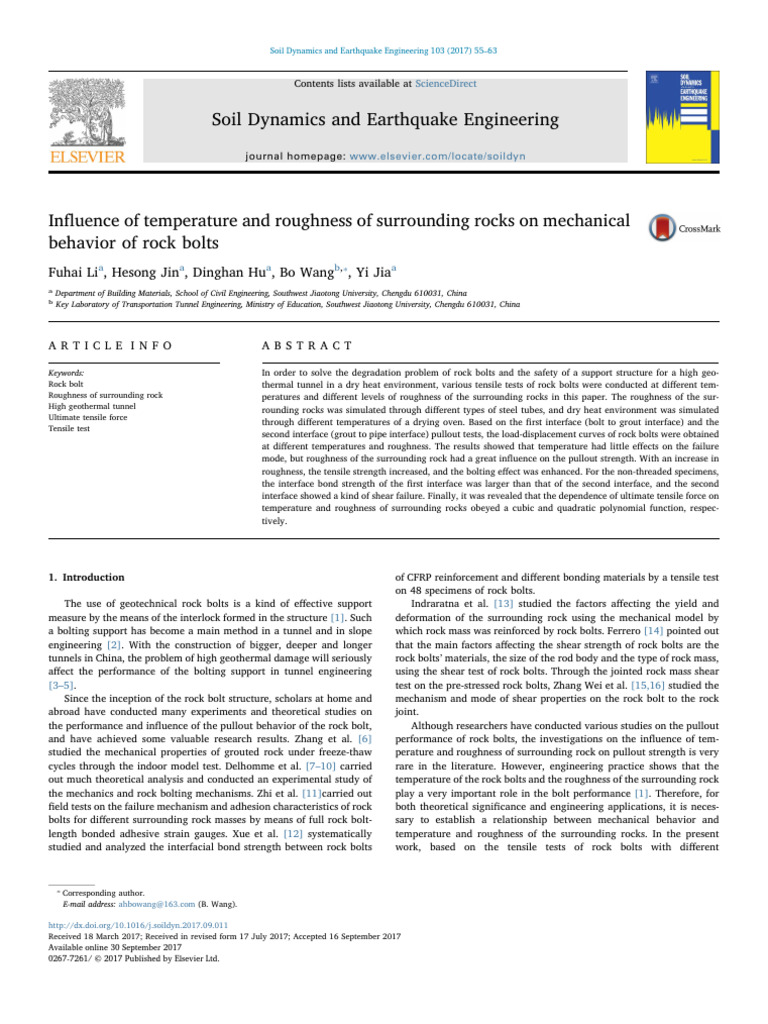 Influence of Temperature and Roughness of Surrounding Rocks On ...