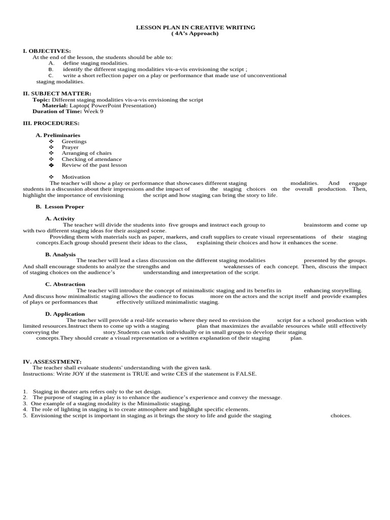 Lesson Plan in Creative W - W9 | PDF