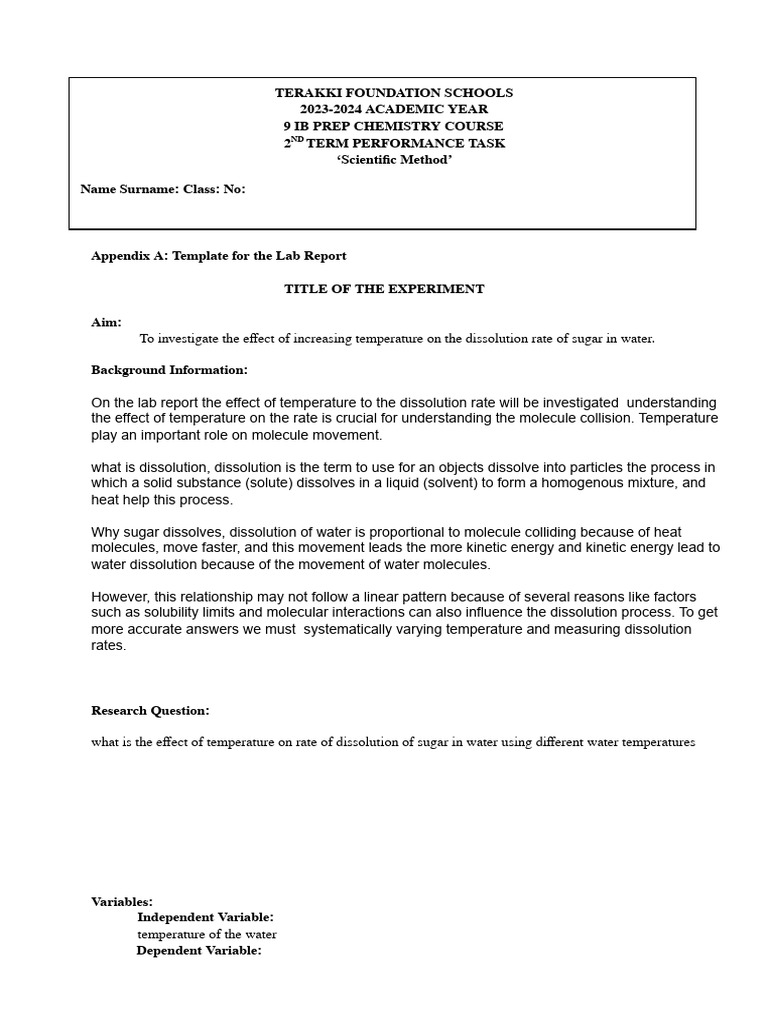 9 IB Prep Chem 1st Performance Task 25 02 2024 | PDF