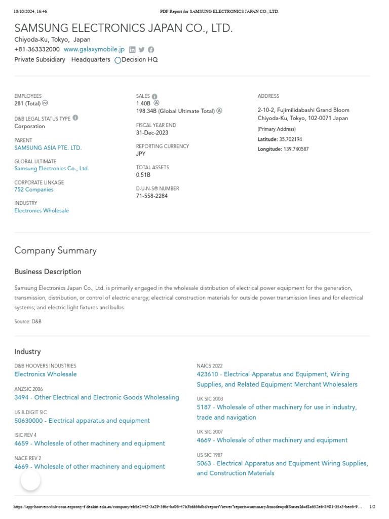PDF Report For SAMSUNG ELECTRONICS JAPAN CO., LTD | PDF