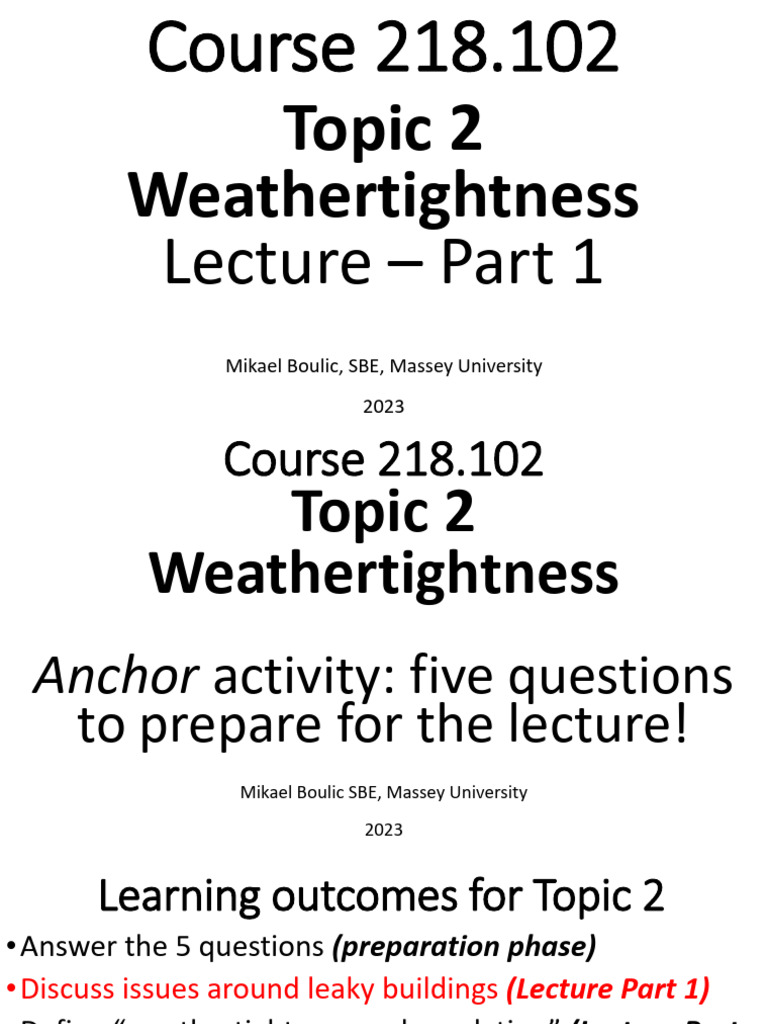 Topic 2 Weathertightness Part 1 | PDF