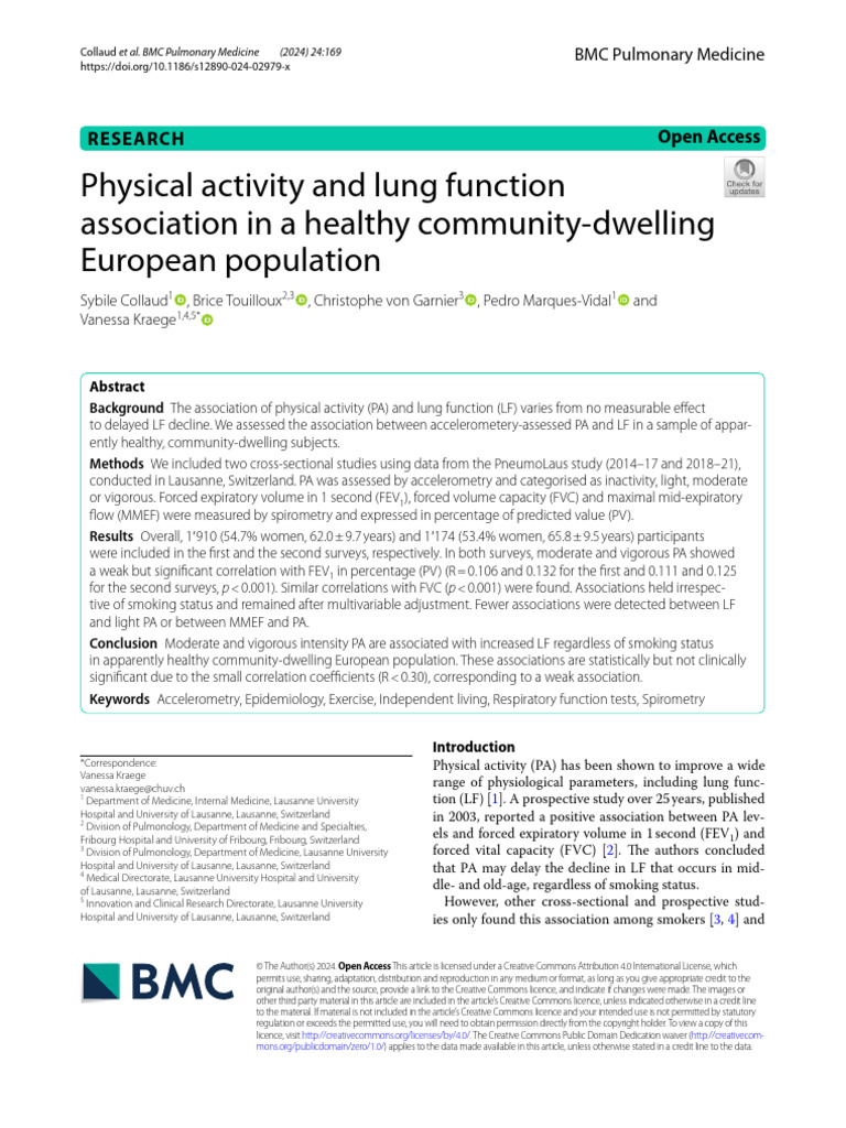 Physical Activity and Lung Function Association in A Healthy Community ...
