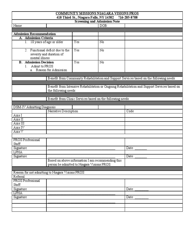 Screening and Admission Note | PDF