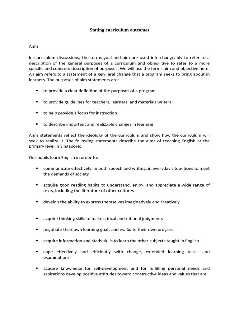 Curriculum Aims and Objectives Explained | PDF | Curriculum | Learning