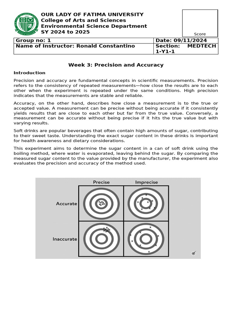 WEEK3 LAB ACTIVITY 2 PrecisionandAccuracy Group 1 | PDF
