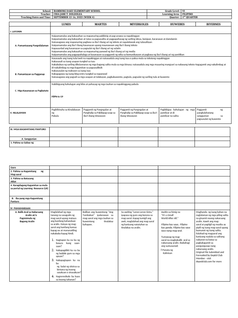 DLL Filipino W4 | PDF