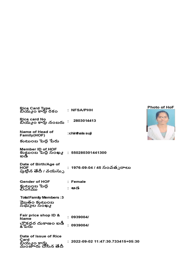 Prem Rice Card | PDF