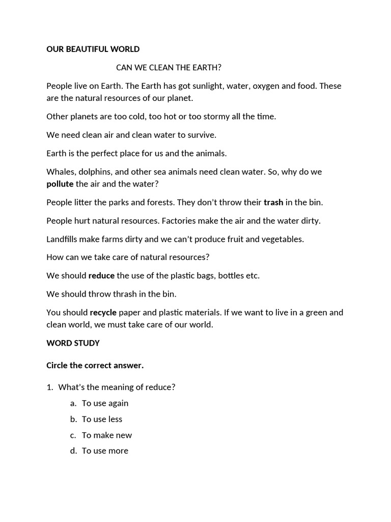 Reading - Our Beautiful World | PDF