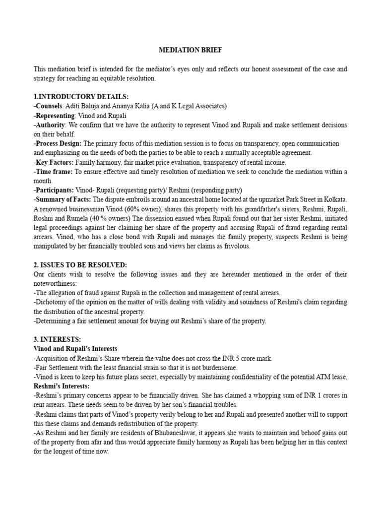 N-15 I Mediation Brief | PDF | Mediation | Valuation (Finance)