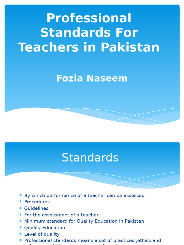 Professional Standards For Teachers in Pakistan | PDF | Educational ...