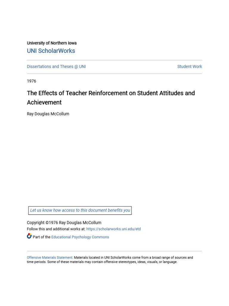The Effects of Teacher Reinforcement On Student Attitudes and Ach | PDF