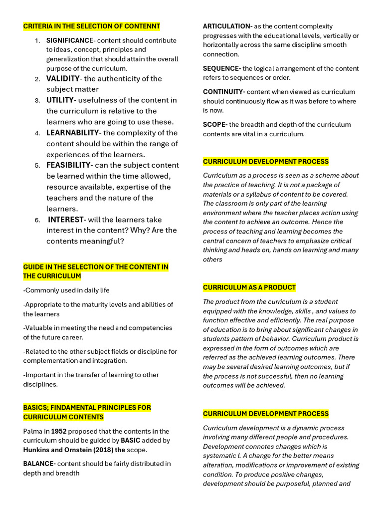 Criteria for Selecting Curriculum Content | PDF | Curriculum | Career ...