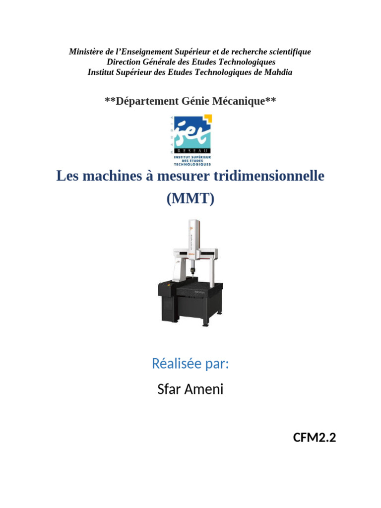 Les Machines À Mesurer Tridimensionnelle (MMT) : Réalisée Par | PDF