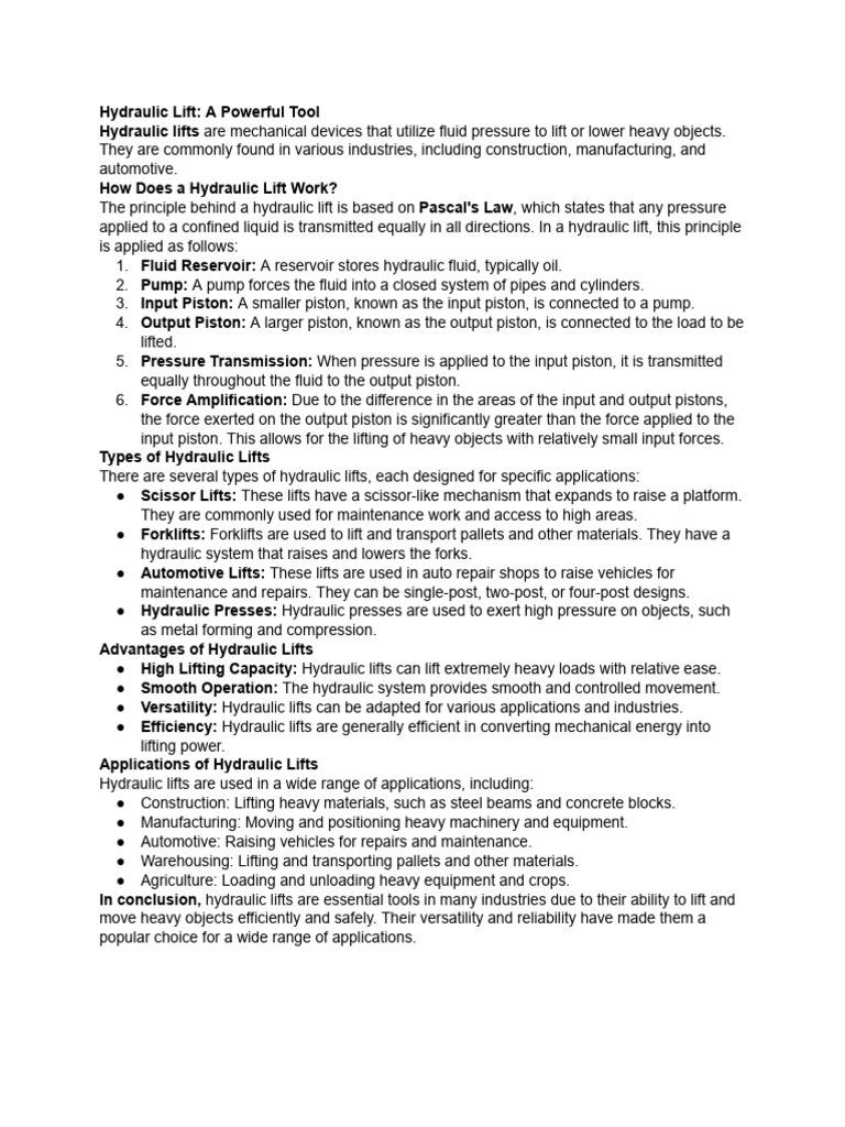 Report On Hydraulic Lift | PDF | Elevator | Mechanical Engineering