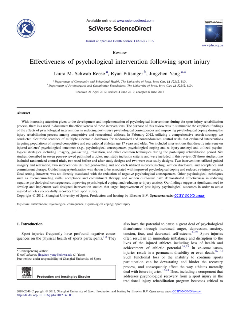 Effectiveness of Psychological Intervention Following Sport Injury | PDF