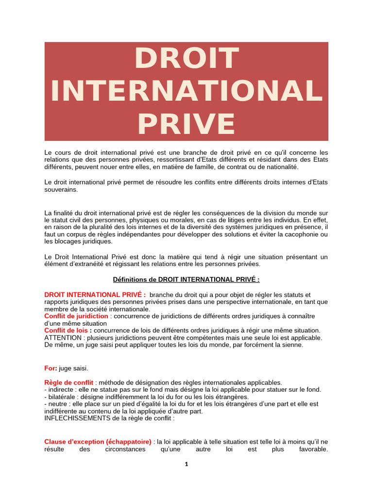 Droit International Privé et Statut Personnel | PDF | Convention ...