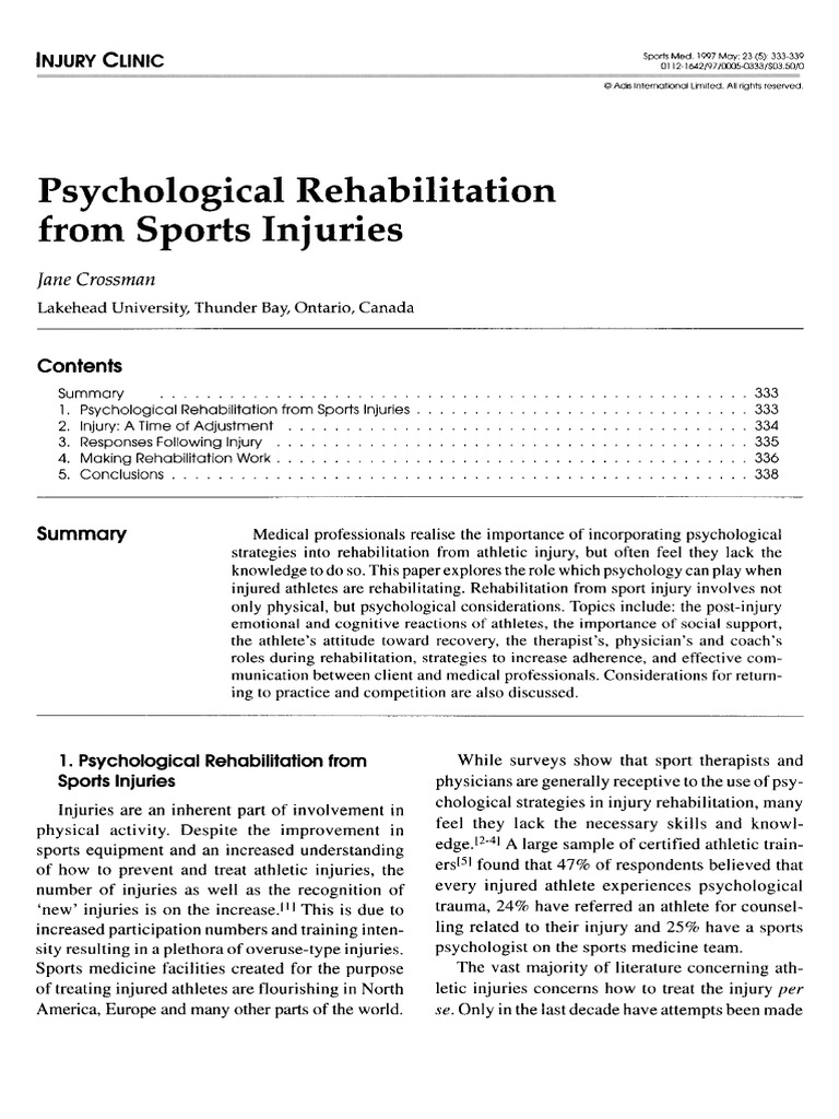 Psychological Rehabilitation From Sports Injuries | PDF
