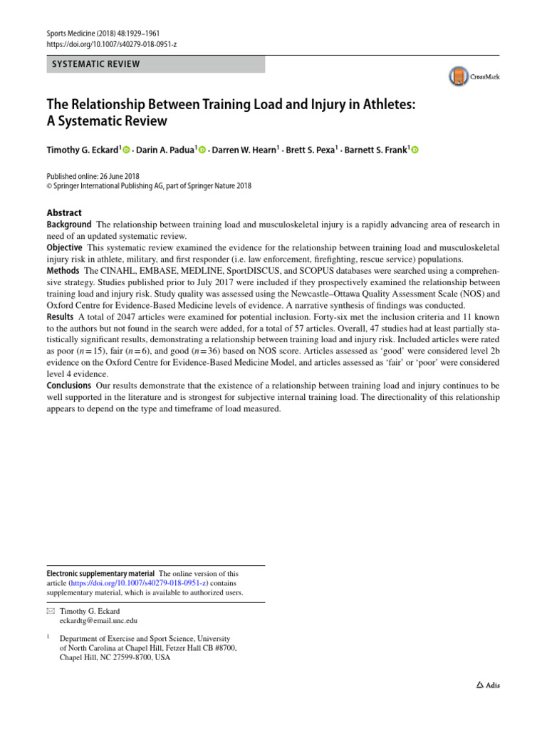 The Relationship Between Training Load and Injury in Athletes | PDF