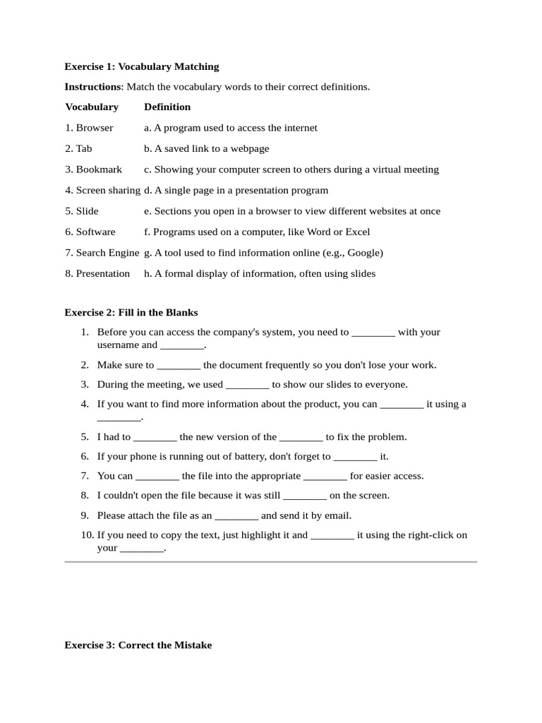 Technology Exercises Pdf