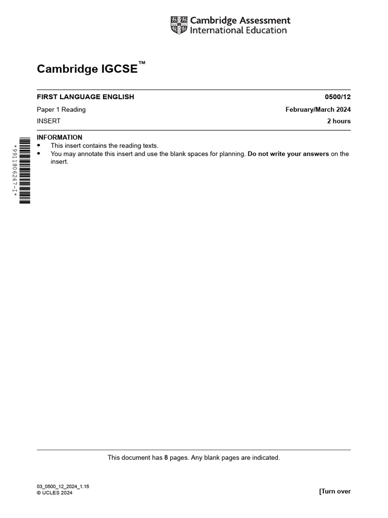 Cambridge IGCSE: 0500/12 First Language English | PDF