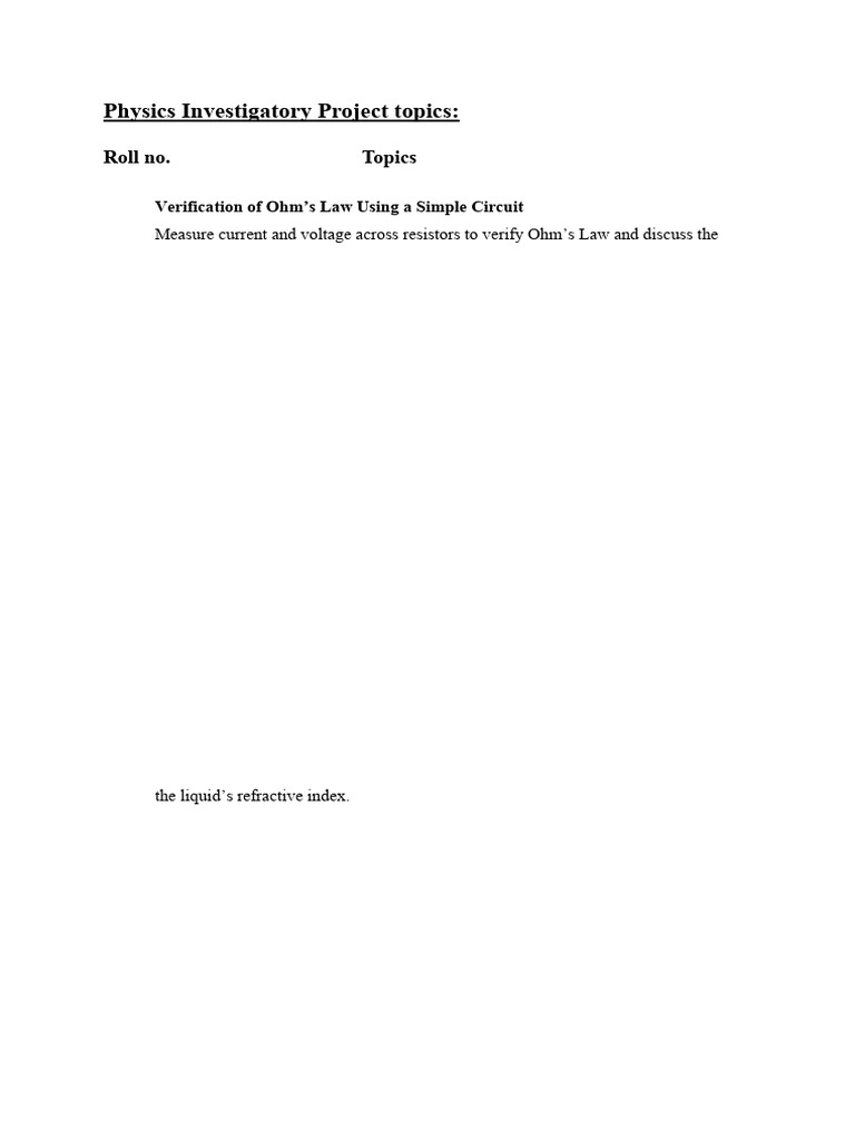 Physics Investigatory Project Topics | PDF