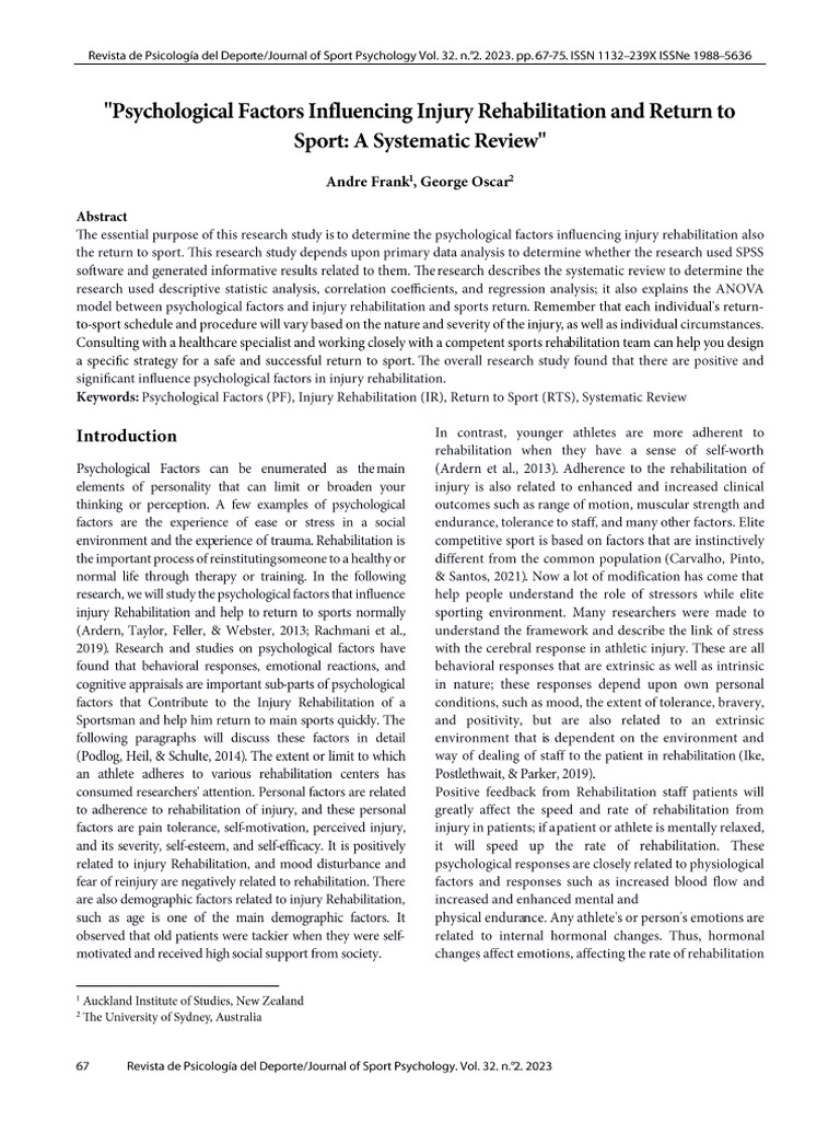 Psychological Factors Influencing Injury Rehabilitation and Return To ...