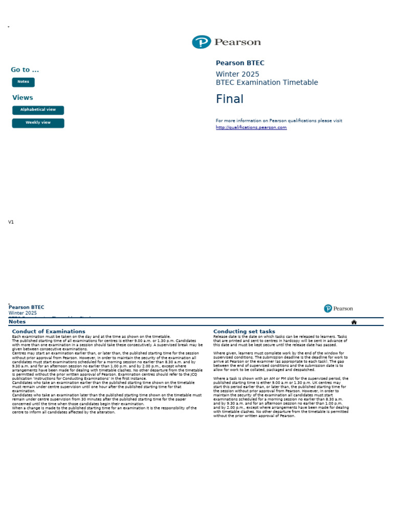 Btec Winter 2025 Final Timetable PDF