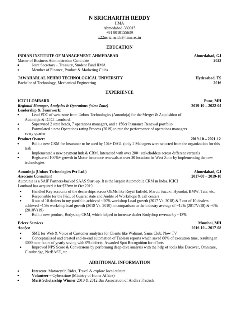 Wharton Resume Template PDF