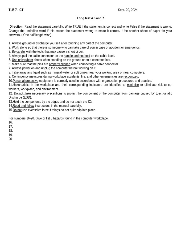 Long Test Ict 7 | PDF