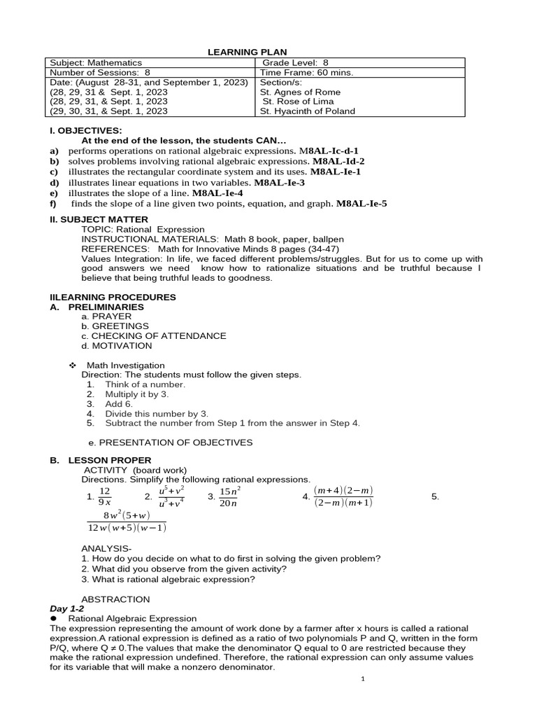 Math 8 LP (2nd Week) | PDF